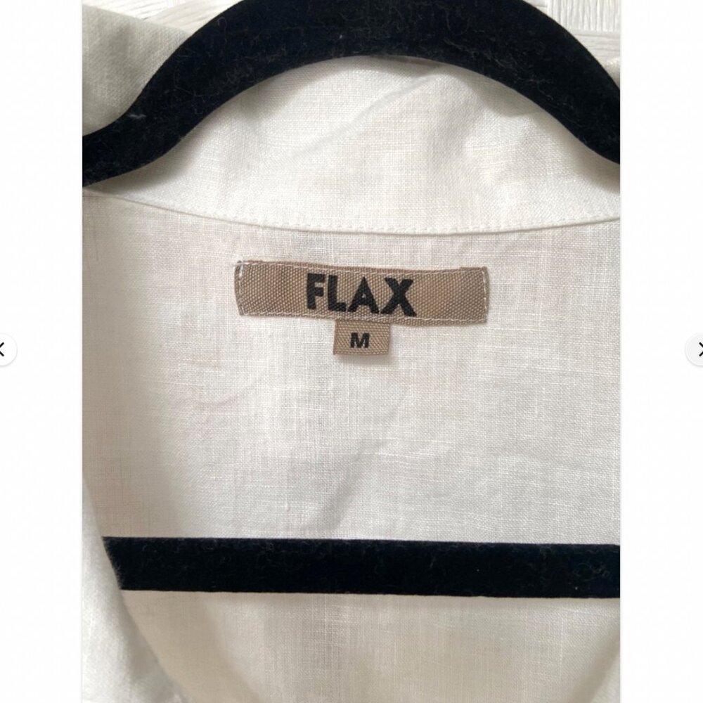 FLAX 100% Linen Short Sleeve White Collared Shirt Size M - Picture 2 of 5